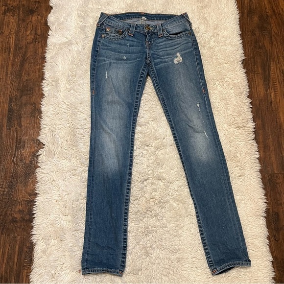 True Religion Vintage Skinny Womens Distressed Denim Skinny Jeans Size 26 - Picture 1 of 10